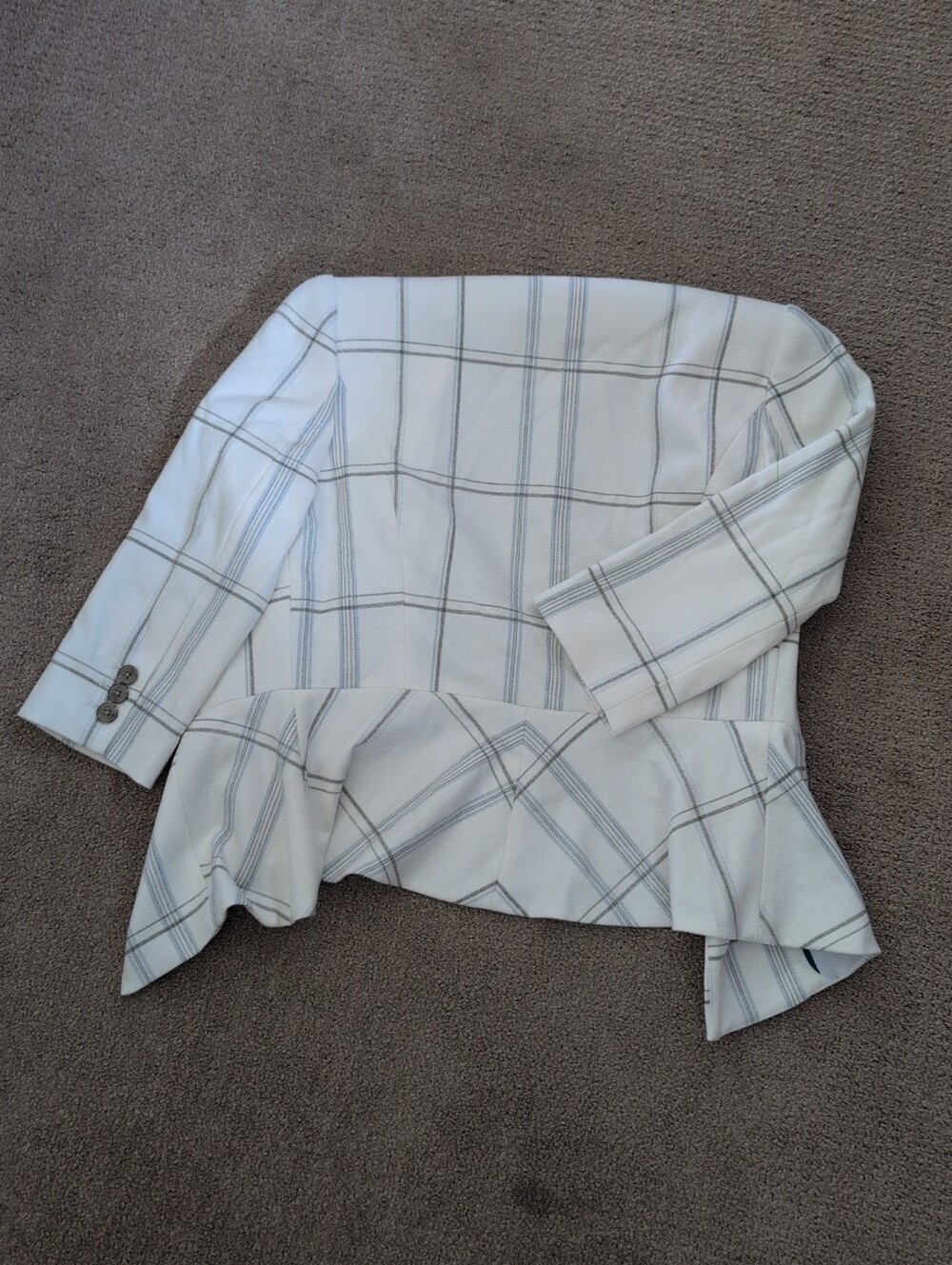 White House Black Market Dropped Front Windowpane Plaid White/ Grey Jacket - Picture 4 of 10
